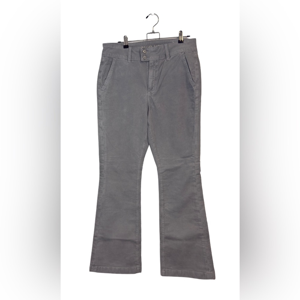 American Eagle Women’s Grey High-Rise Kick Boot Stretch Corduroy Pants, Size 12